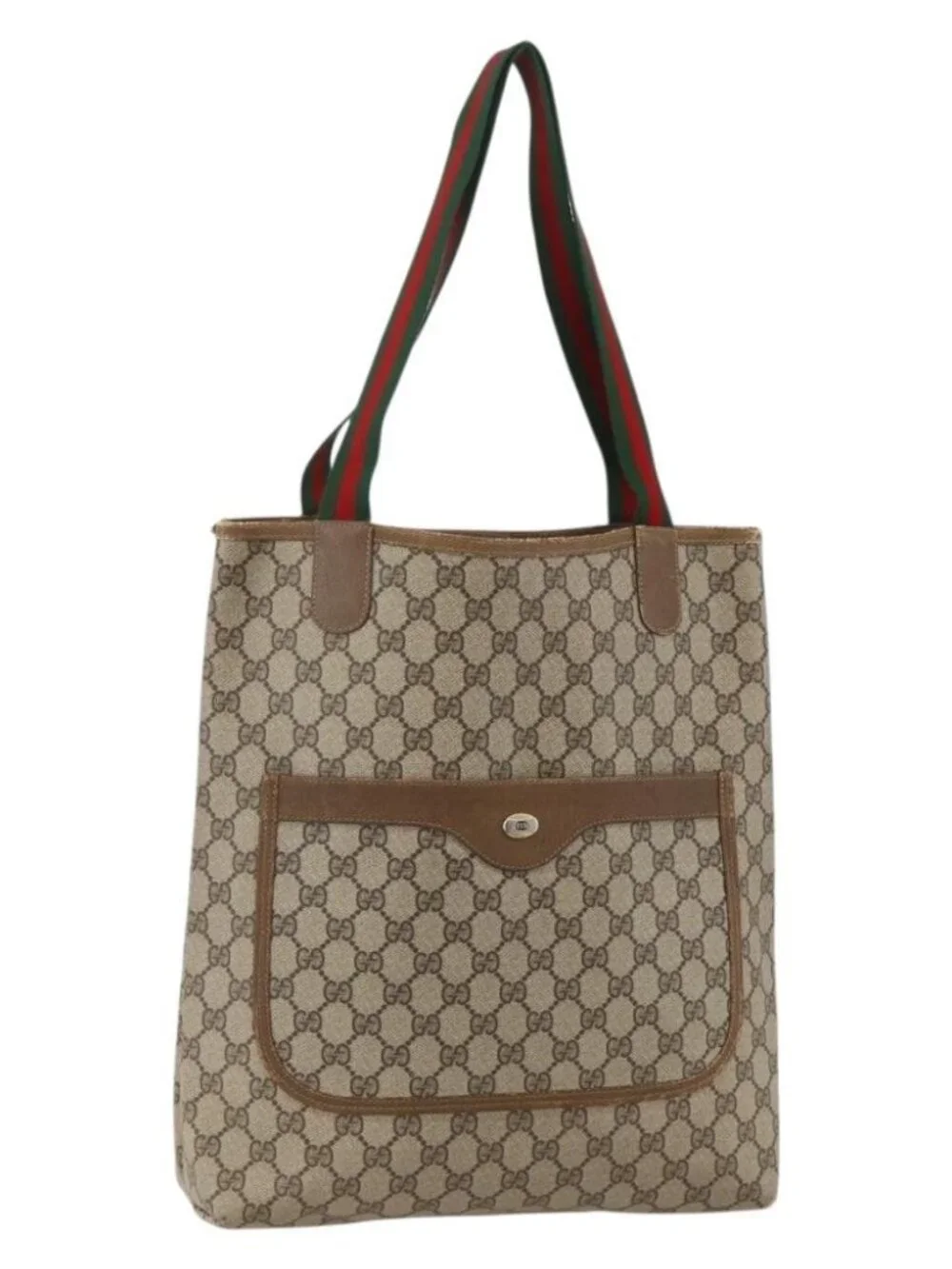 GUCCI GG Supreme Web Sherry Line Tote Bag PVC Beige Red 120 02 003 Auth 175605